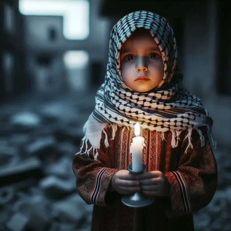 Child With Candle In Ruins