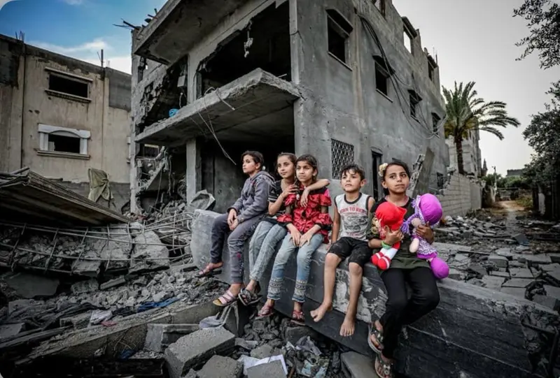 Children Amidst Rubble