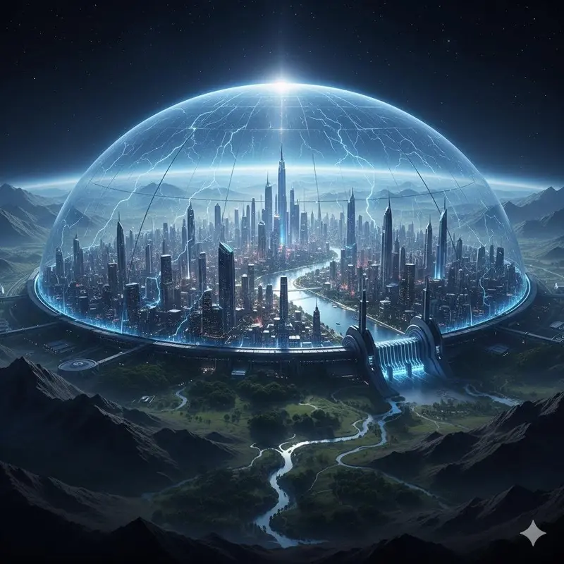 City Dome, Mountains, Futuristic, AI