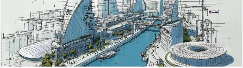 Cityscape Futuristic River Sketch