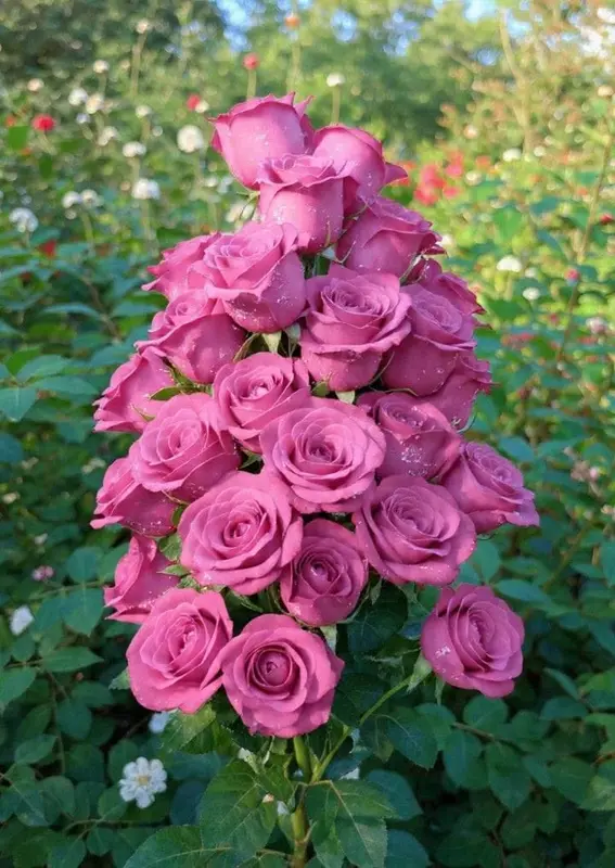 Cluster Of Pink Dewy Roses