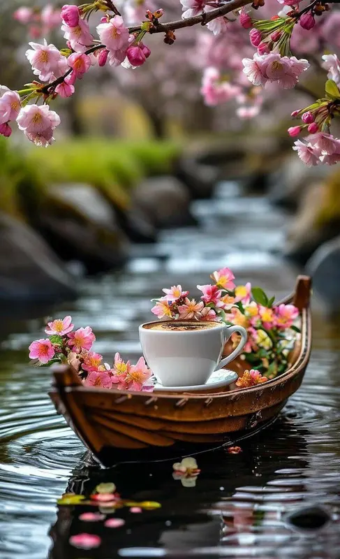 Coffee, Flowers, And Boat