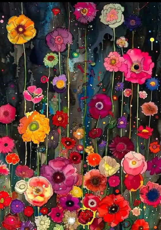 Colorful Abstract Watercolor Flowers Artwork