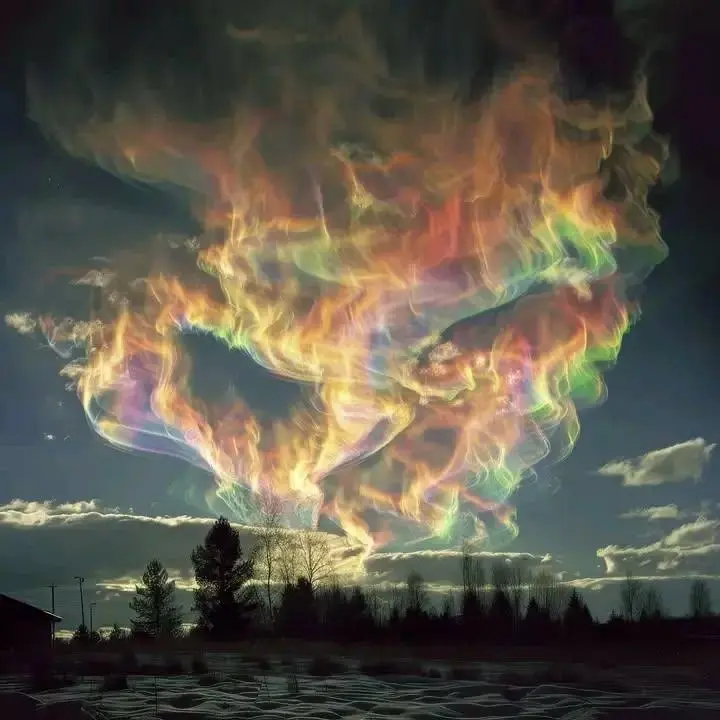 Colorful Aurora Over Landscape