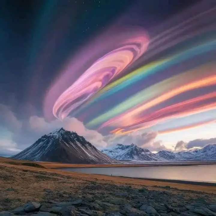 Colorful Auroras Over Mountains