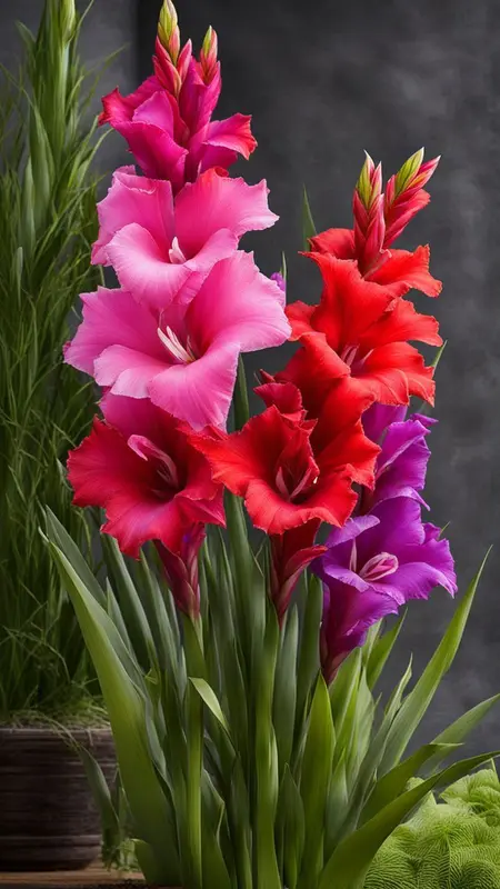 Colorful Gladiolus Flowers On Display