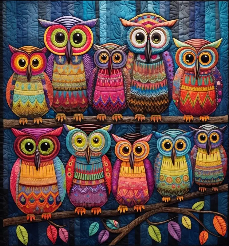 Colorful Owls On Branch