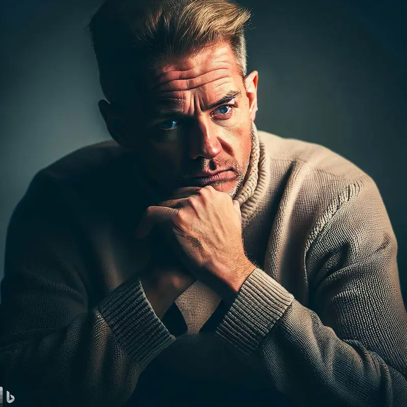 Contemplative Man In Beige Sweater