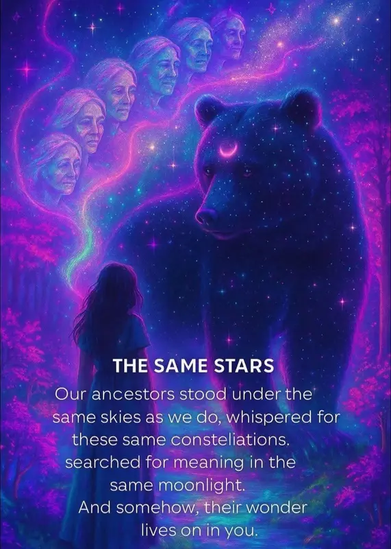 Cosmic Bear, Woman, And Faces