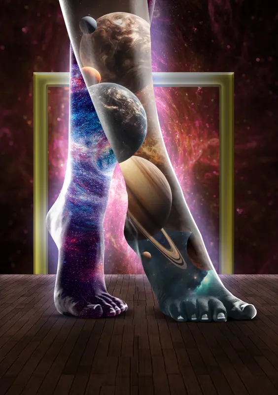 Cosmic Painted Legs Composition