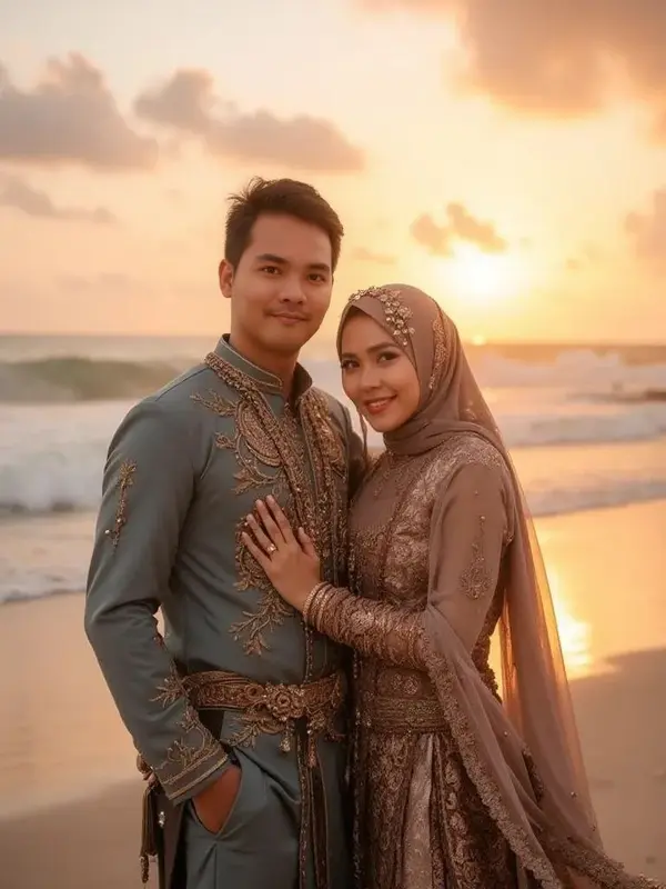 Couple In Traditional Attire Sunset