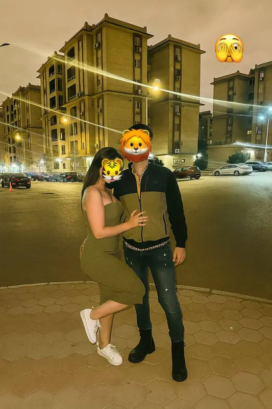Couple Posing, Buildings, Night
