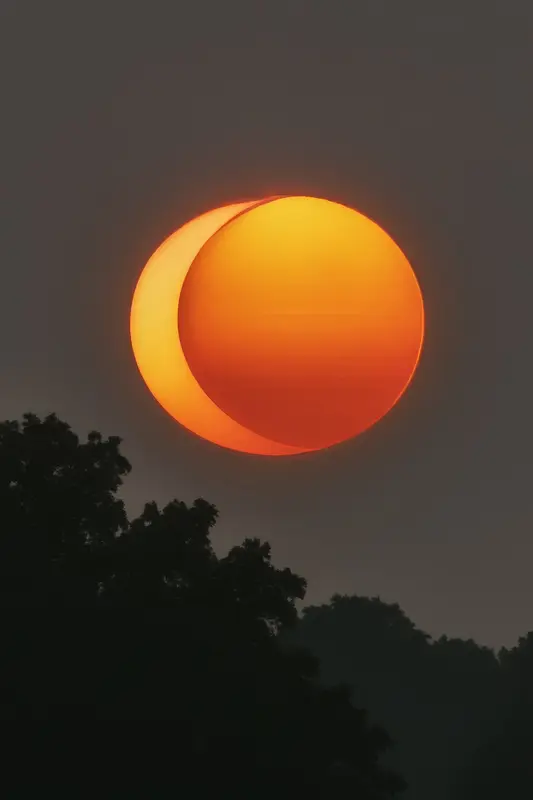 Crescent Sun Over Silhouetted Trees