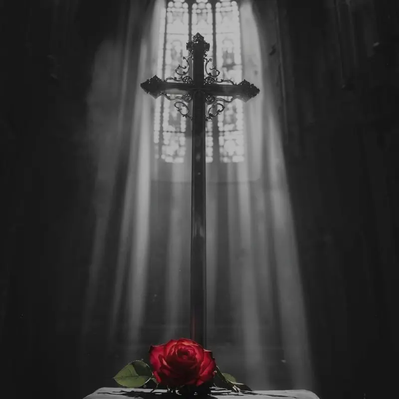 Cross With Rose In Church