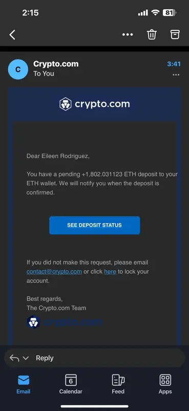 Crypto Deposit Email Notification