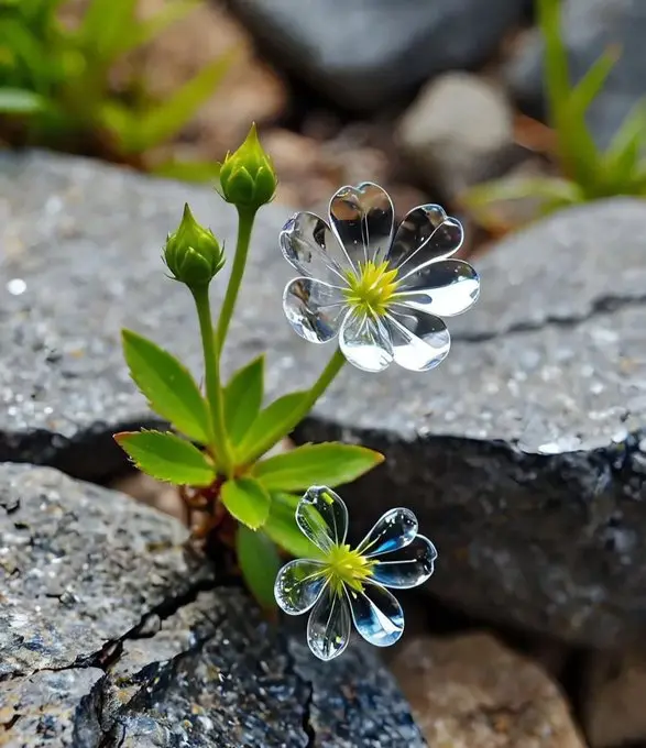 Crystal-like Flowers Among Rocks