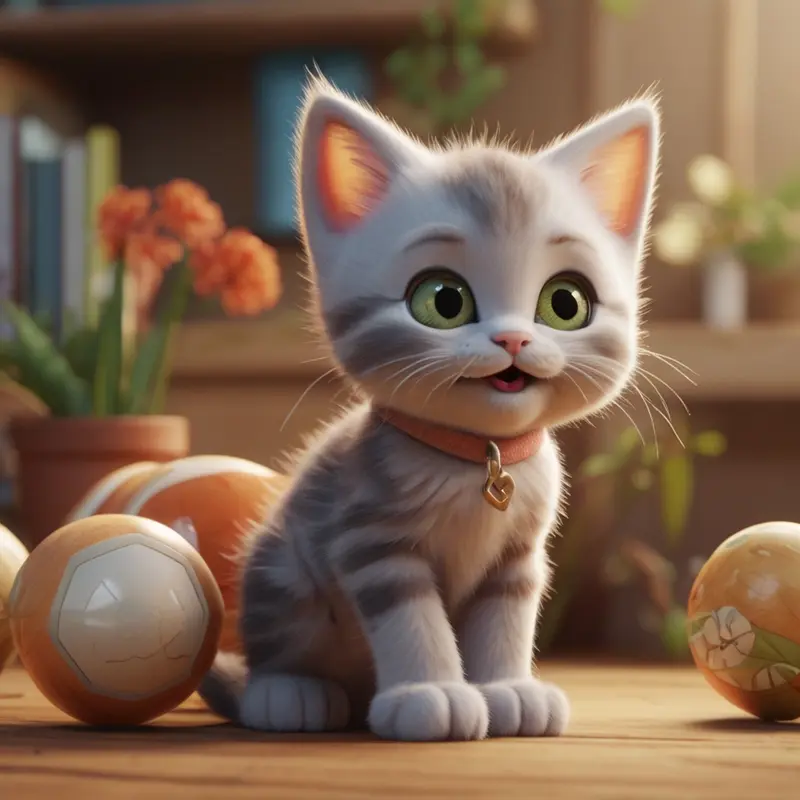 Cute Cartoon Kitten Indoors