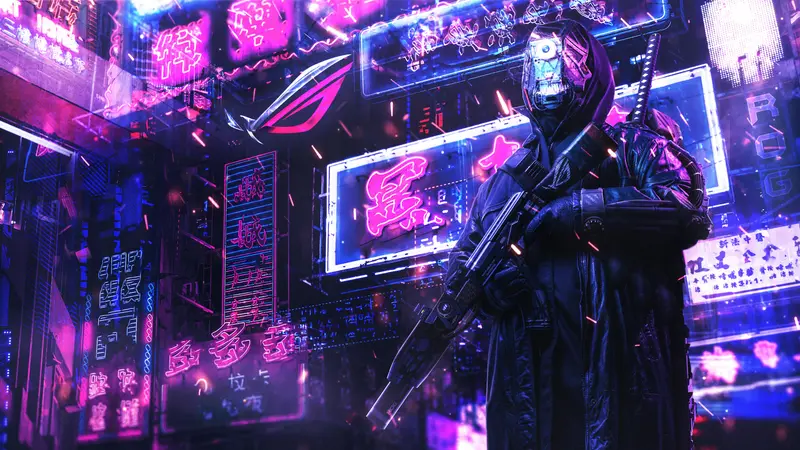 Cyberpunk Masked Figure Neon