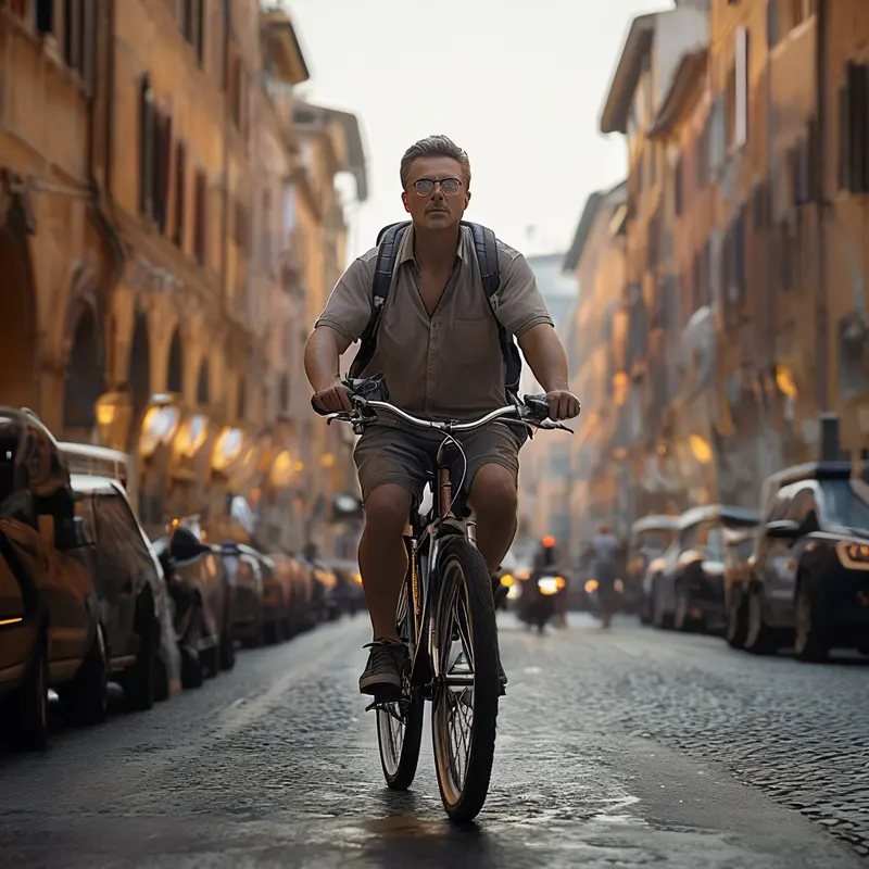 Cyclist On Historic Street