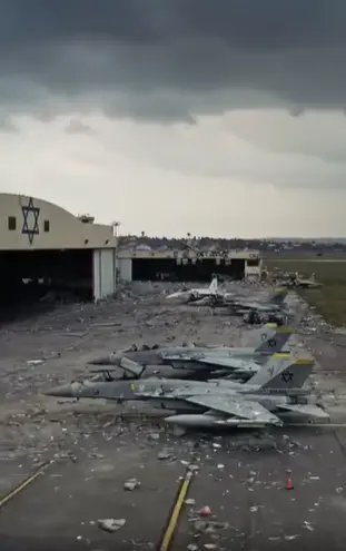 Damaged Fighter Jets At Airfield
