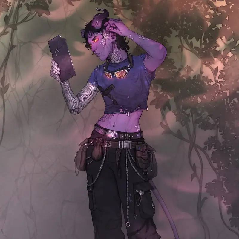 Demon Character Using Smartphone