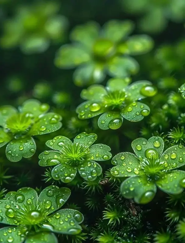 Dew-covered Flowers In Green