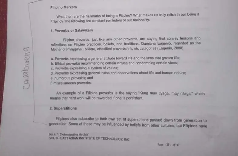 Document On Filipino Markers