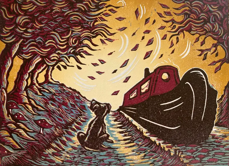 Dog And Canal Boat Scene