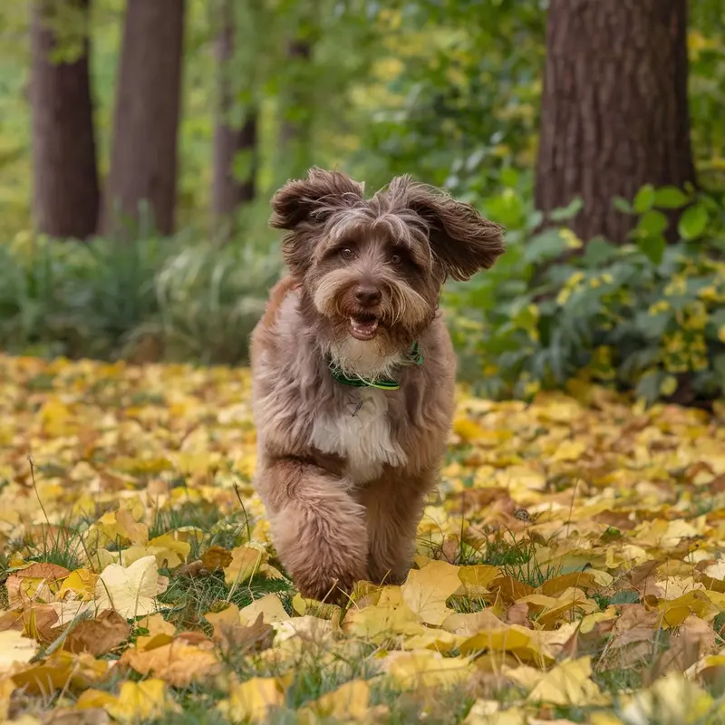 Dog Running On Autumn Leaves