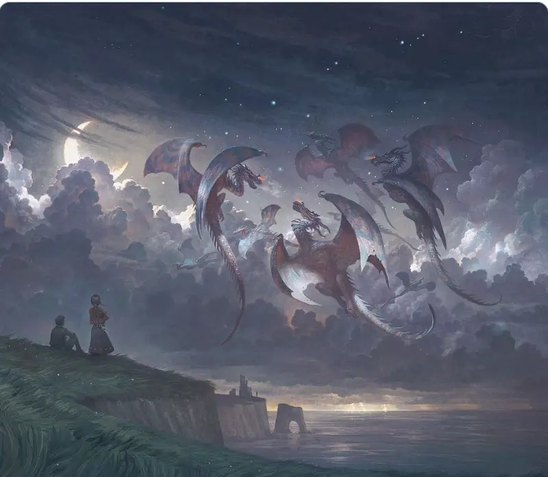 Dragons Flying In Night Sky