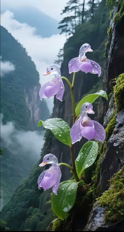 Duck Flower With Mountain Backdrop