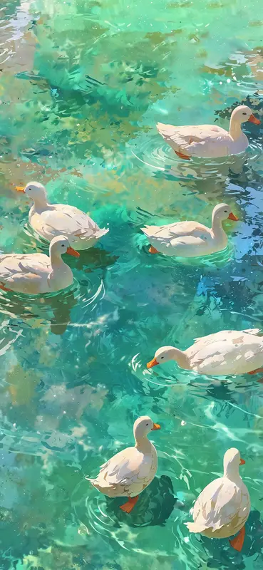 Ducks Swimming In Clear Water