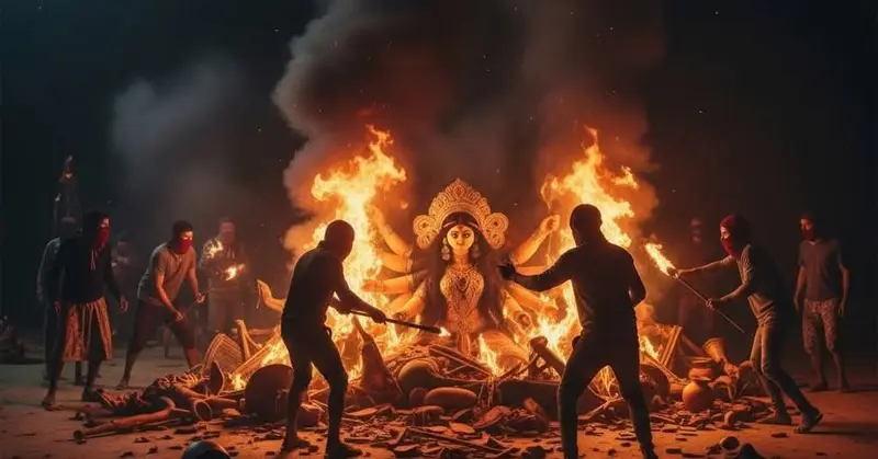 Durga Statue Surrounded By Fire