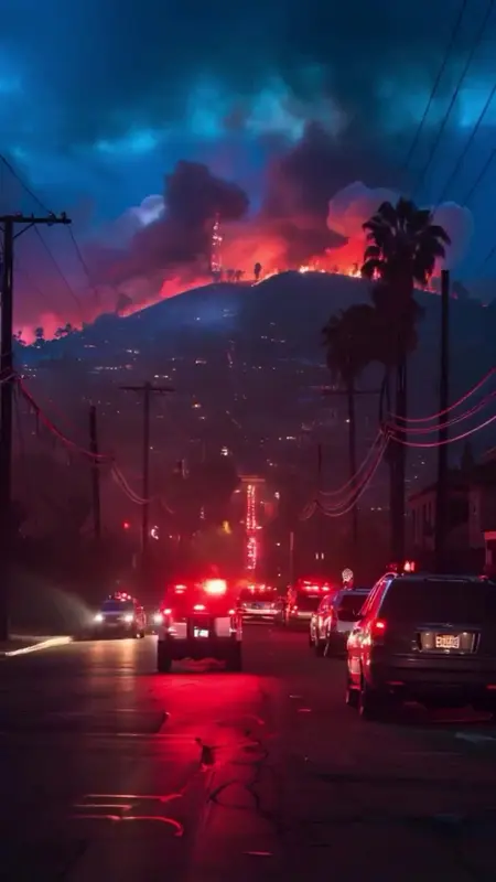 Dusk City Hillside Fire