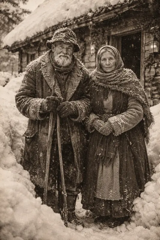 Elderly Couple In Snow