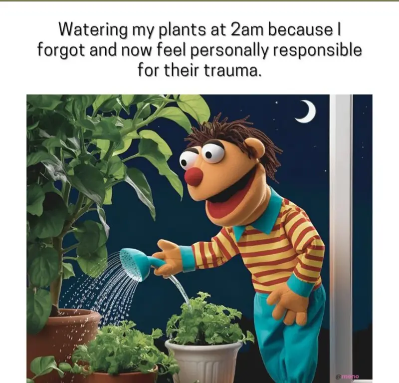 Ernie Watering Plants At Night