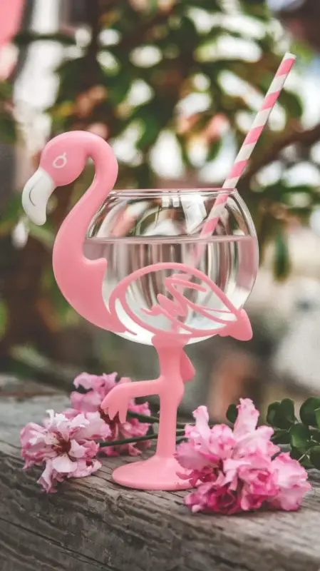Flamingo Glass With Flowers