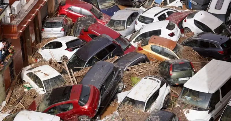 Flood Damaged Vehicles Pileup