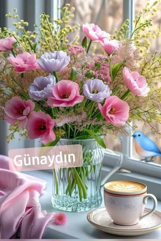 Flowers, Coffee, Bird, Greeting