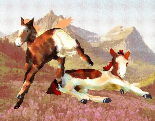Foals In Mountainous Landscape
