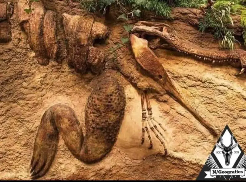 Fossilized Prehistoric Creature Illustration