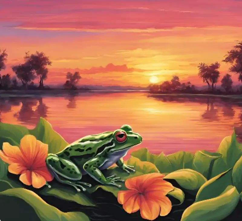 Frog At Sunset By Lake