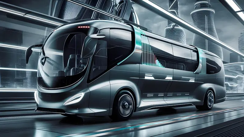 Futuristic Bus In Modern City