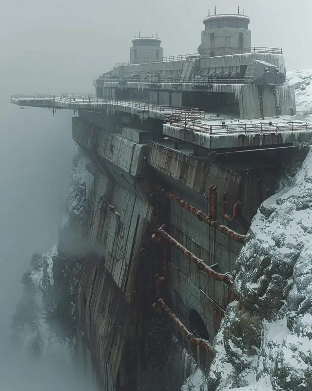 Futuristic Cliffside Industrial Structure