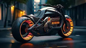Futuristic Motorcycle On City Street