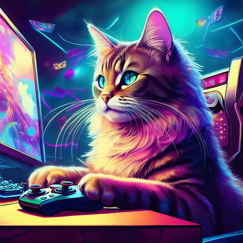 Gaming Cat In Neon Lights