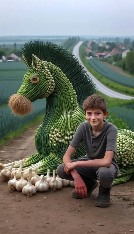 Garlic-Onion Horse Sculpture