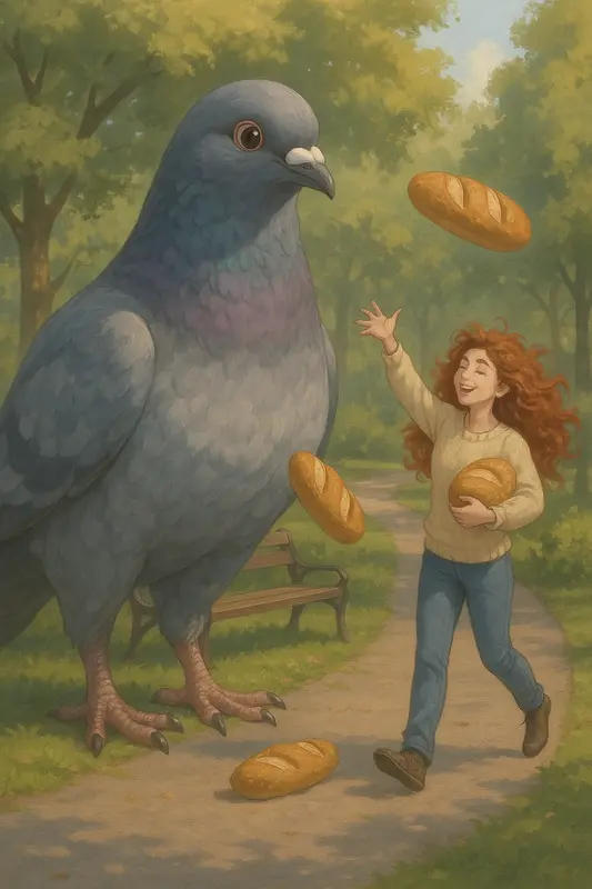 Giant Pigeon And Bread In Park