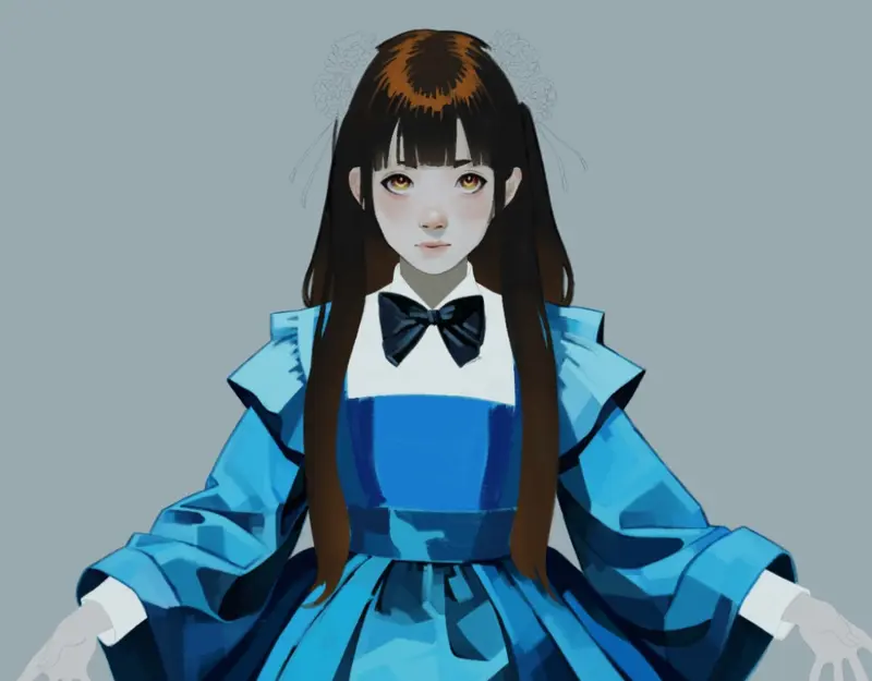 Girl In Blue Dress Illustration