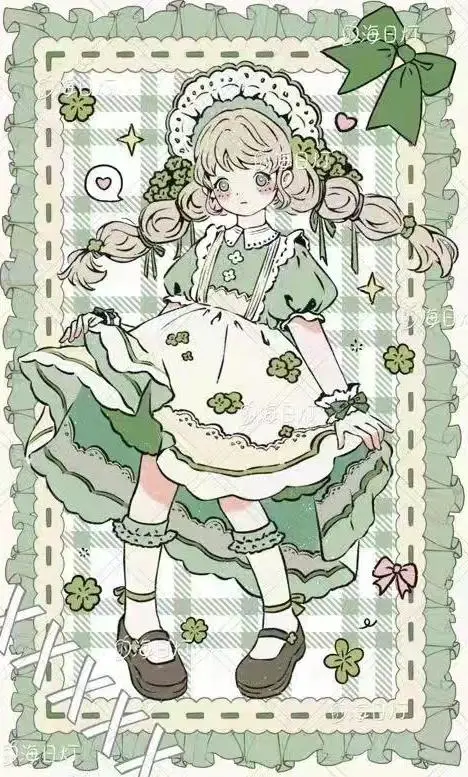 Girl In Clover Dress Illustration